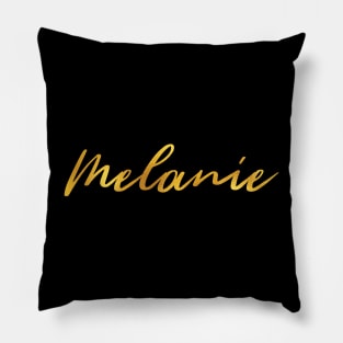 Melanie Name Hand Lettering in Faux Gold Letters Pillow