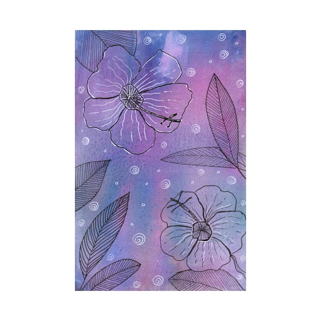 Hibiscus Flowers at Night Watercolor Art by Sandraartist