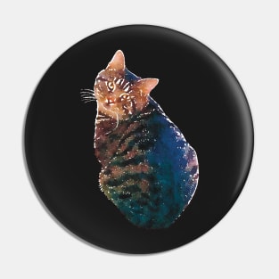 Fat Tabby Cat Watercolor Style Pin