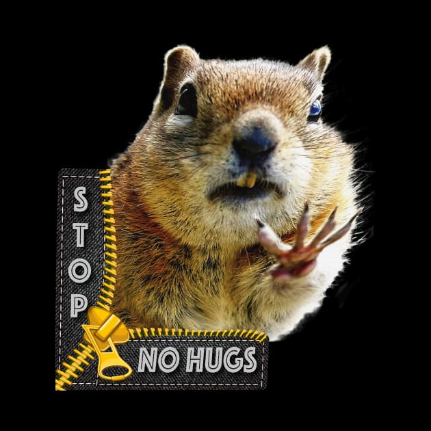 Stop No Hugs  - Chipmunk Body Language with Typography by OLena Art 