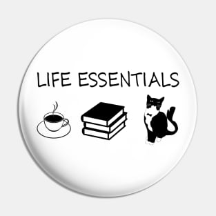 Life Essentials Coffee Books And Cat Pin