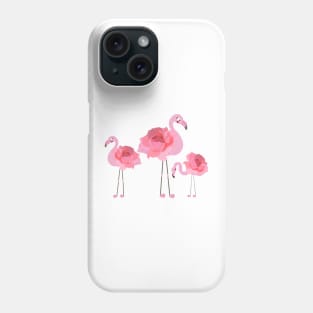 Flamingo with pink hand drawn roses Phone Case