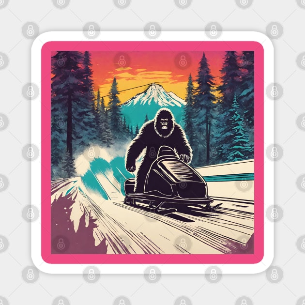 Funny Bigfoot Doing Extreme Bobsleighing Winter Sport Bobsleigh Magnet by DaysuCollege