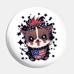 Cute Dog 4th Of July Punk Patriot Pin