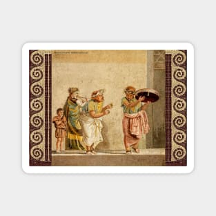 ANTIQUE ROMAN MOSAICS ,GREEK COMEDY THEATER SCENE WITH MUSICIANS AND TAMBOURINE PLAYER Magnet