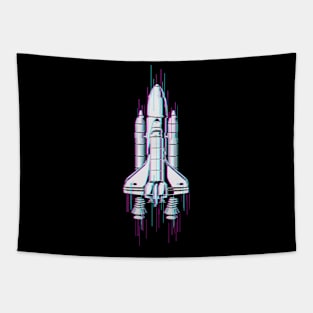 Rocket Spaceship Glitched Tapestry