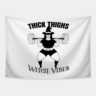 Thick Thighs Witch Vibes Powerlifter witch Funny Halloween Gym Tapestry