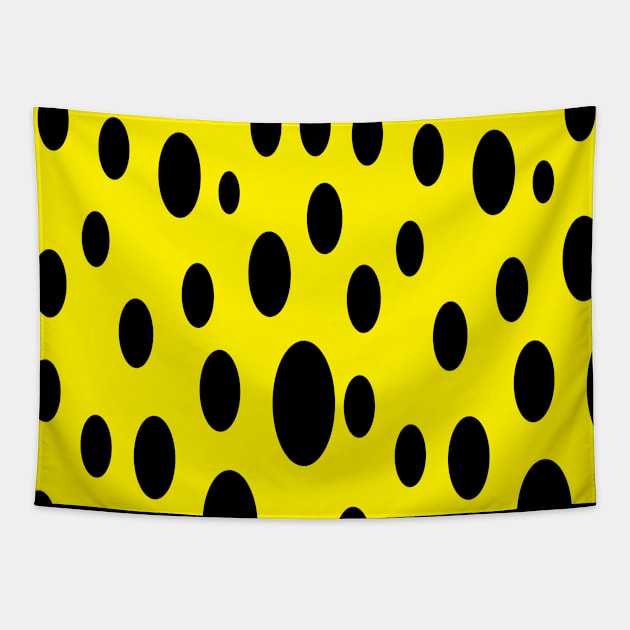 Trendy Black and Yellow Polka Dots Seamless Pattern Tapestry by Eskitus Fashion