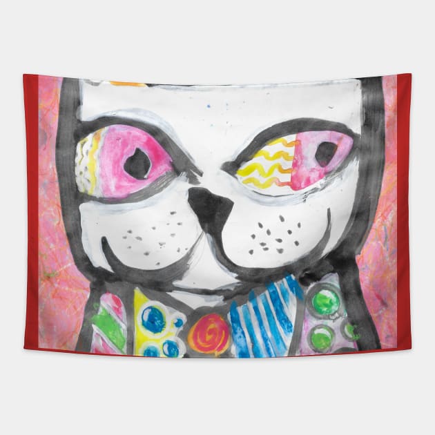 The crazy cat tribute to Romero Britto Tapestry by walter festuccia