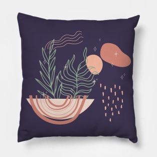 Abstract shapes stars lines and plants digital design illustration Pillow