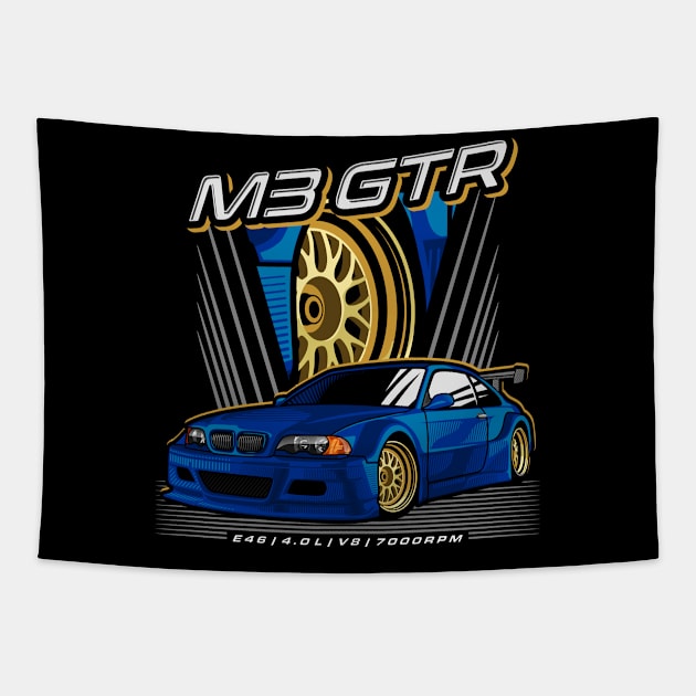 BMW M3 GTR BLUE Tapestry by celengan