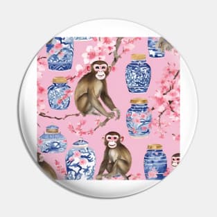 Monkeys, cherry blossom and chinoiserie jars Pin