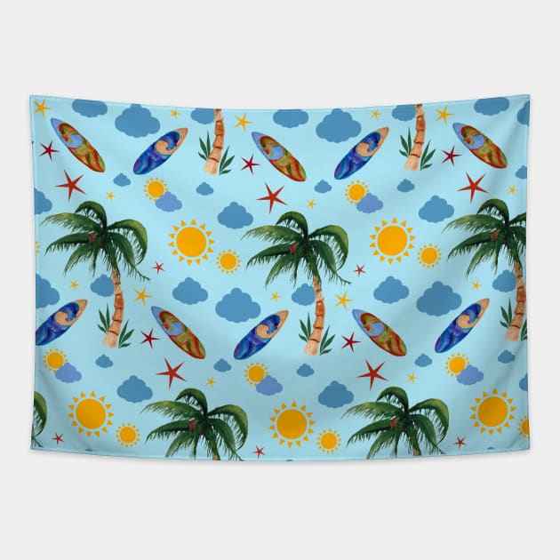 Cute Summer Surfer Pattern Tapestry by epiclovedesigns