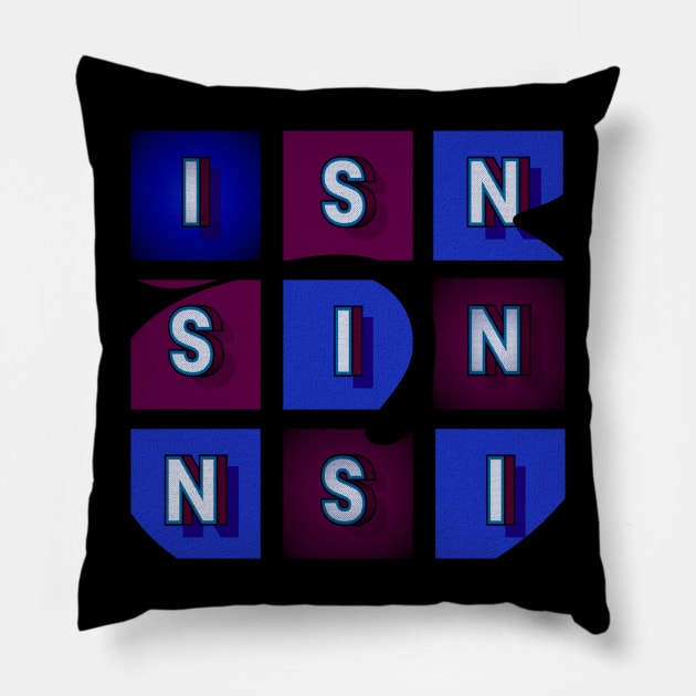 Sin - white letters in blue and red boxes, frame in the form of a capital letter "J" Pillow by PopArtyParty