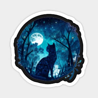 moonlight blue galaxy forest cat Magnet