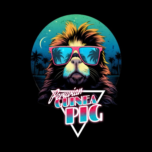 Retro Wave Peruvian Guinea Pig Miami by Miami Neon Designs