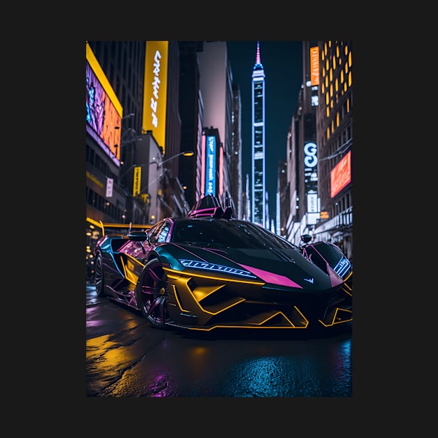 Dark Neon Sports Car in Japanese Neon City by star trek fanart and more