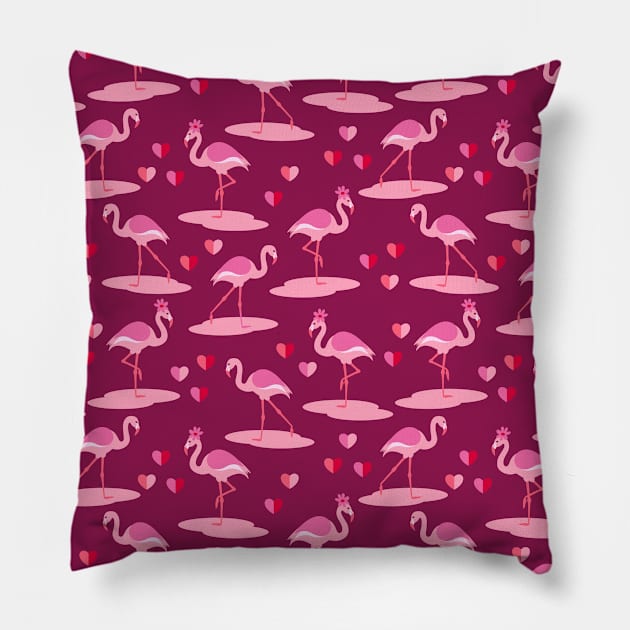 Valentine's Flamingo in Love burgundy Pillow by Dana Du