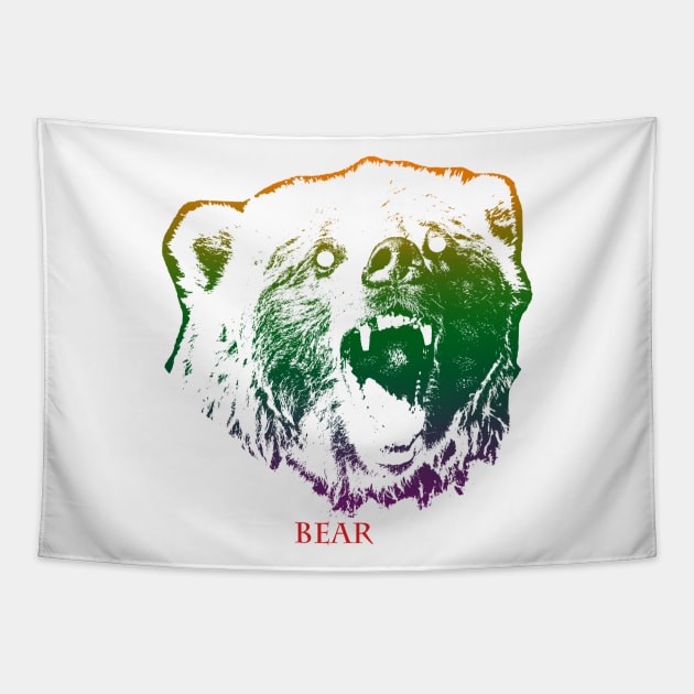 The bear head is Violet, Green, Orange Tapestry by best seller shop