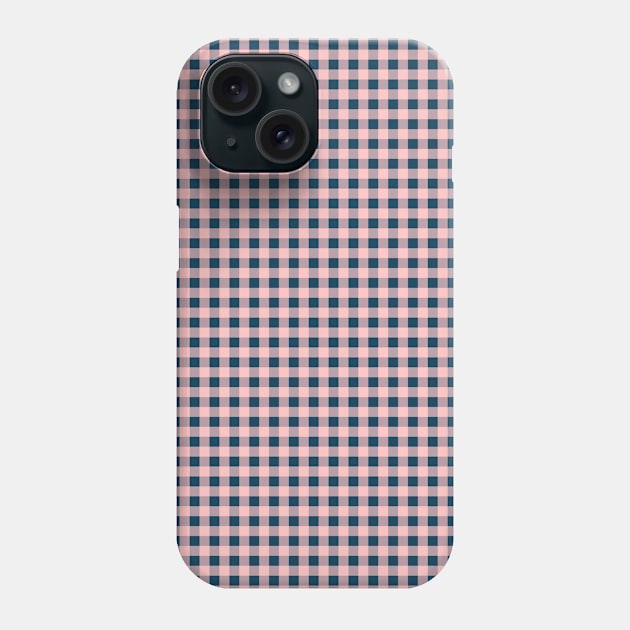 Coral and navy  blue gingham pattern Phone Case by artsytee