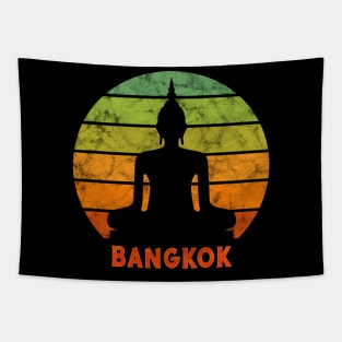 Bangkok Buddha Silhouette On A Rainbow Of Sunset Colors Tapestry