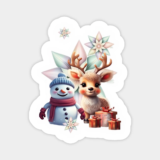 So sweet this little reindeer with the friend the snowman. Magnet by Nicky2342