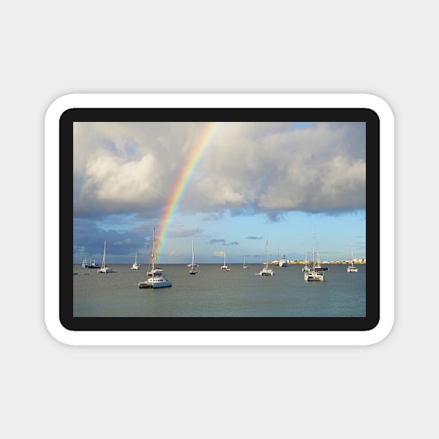 Rainbow over Simpson Bay Saint Martin Caribbean Magnet by WayneOxfordPh