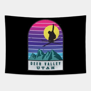 Ski Deer Valley Utah Retro Sunset Tapestry