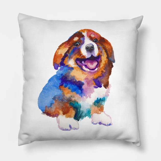 Happy corgi puppy Pillow by AgniArt