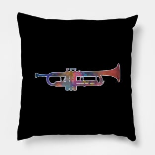 Trumpet Silhouette: Rainbow Watercolor Pillow