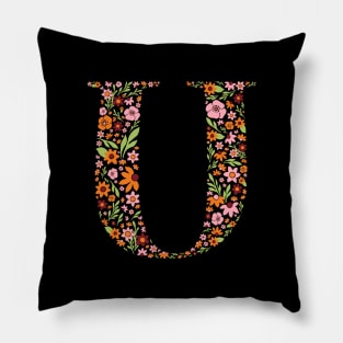 Retro Floral Letter U Pillow