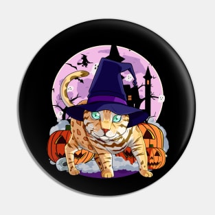 Bengal Cat Funny Halloween Witch Pumpkin Pin