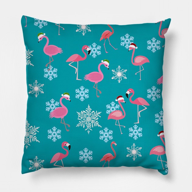 christmas with flamingo Pillow by Aekasit weawdee