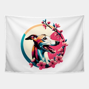 Joyful Italian Greyhound Amidst Spring Cherry Blossoms Tapestry