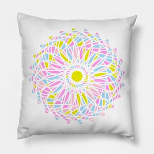 Round ornament with random geometric shapes in bright neon colors Pillow