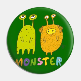 Green and Yellow - Two Monsters Friends Pin