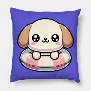 Kawaii Puppy on a Pool Floater Pillow