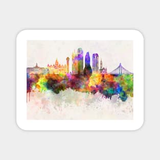 Dallas skyline in watercolor background Magnet