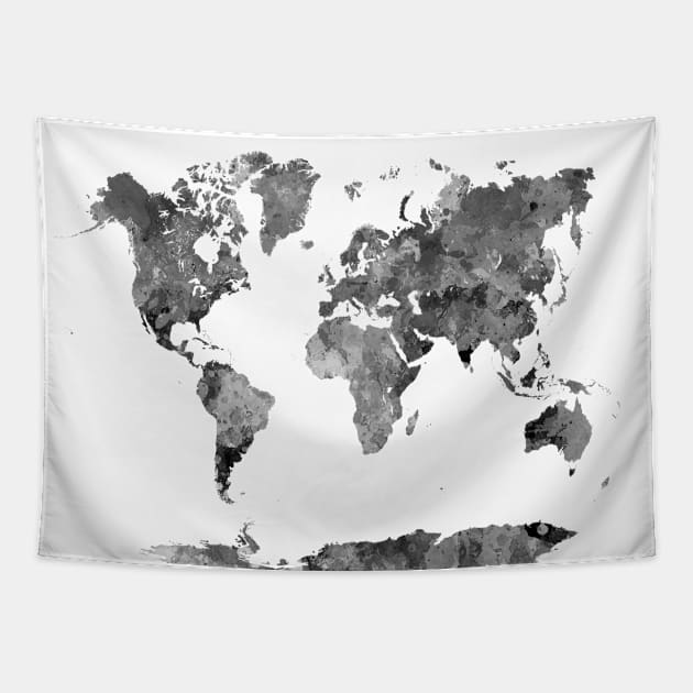 World Map Watercolor Black Tapestry by PaulrommerArt