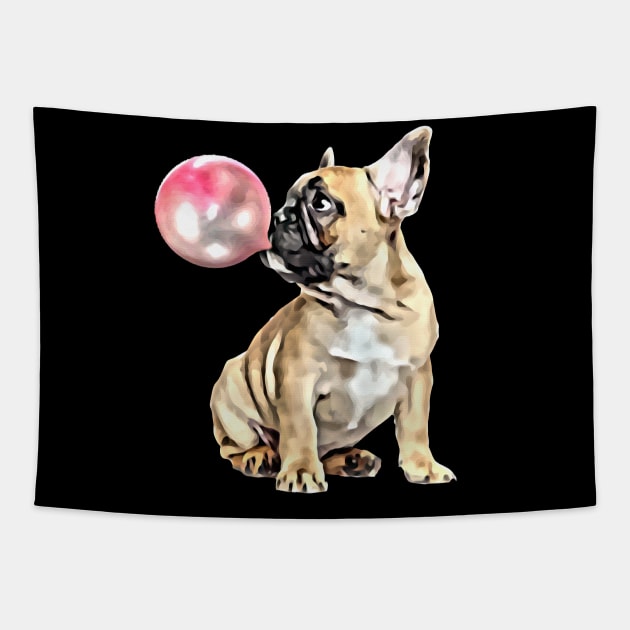 French bulldog bubble gum Tapestry by Collagedream