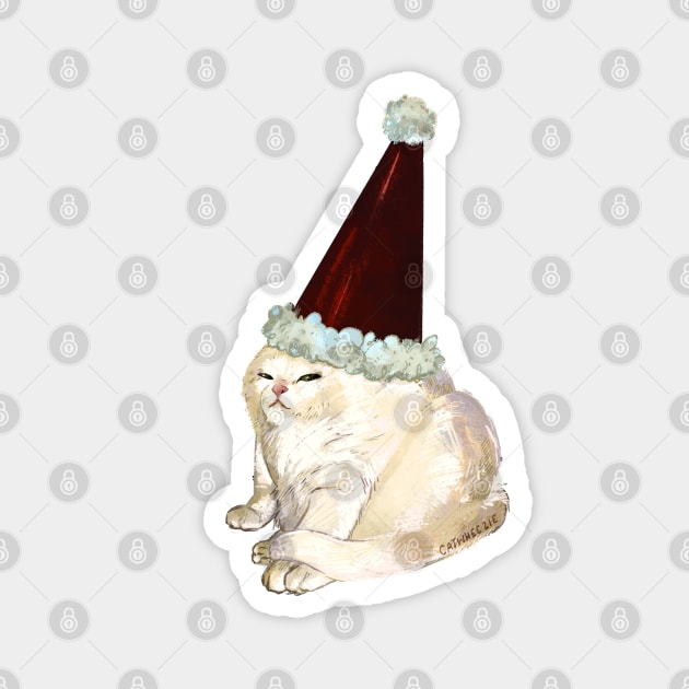 Santa Hat Meme Cat Magnet by Catwheezie