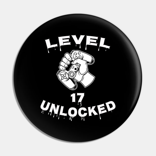 Level 17 Unlocked - Funny Mens 17th Birthday Gamer Pin by Happysphinx