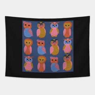 Cute-owls-pink-mauve-mustard-orange-blue-green Tapestry