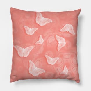 A flutter of butterflies on peach mandala patterns Pillow