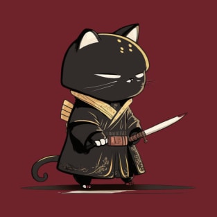 Fierce Samurai Katana Cat T-Shirt