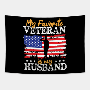 My Favorite Veteran Is My Husband,  Us Marine Veteran, Us Veterans Day Gift Tapestry