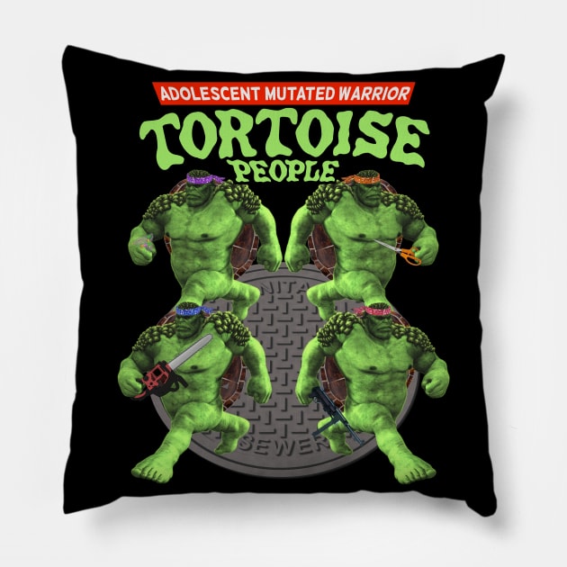 Adolescent Mutated Warrior Tortoise People - Off Brand Knock Off Parody Funny Green Comic 80's Superhero Characters Pillow by blueversion