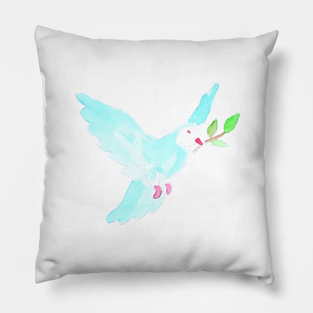 Watercolor dove with olive branch. Flying bird. Easter. Bible. Religion. Holiday art decoration, sketch. Illustration hand drawn modern Pillow by grafinya