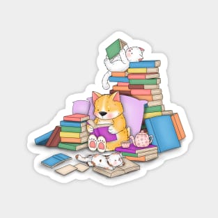 Corgi and cats read books Magnet