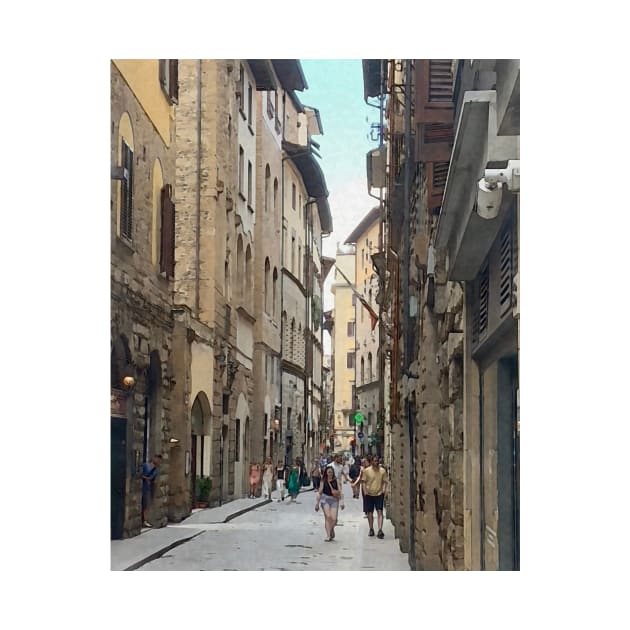 Busy Narrow Cobblestone Street In Florence by KirtTisdale